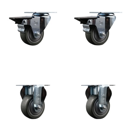 Service Caster 3'' Gray Poly Wheel Swivel Top Plate Caster Set with 2 Posi Brakes 2 Rigid, 4PK SCC-20S314-PPUB-PLB-2-R-2